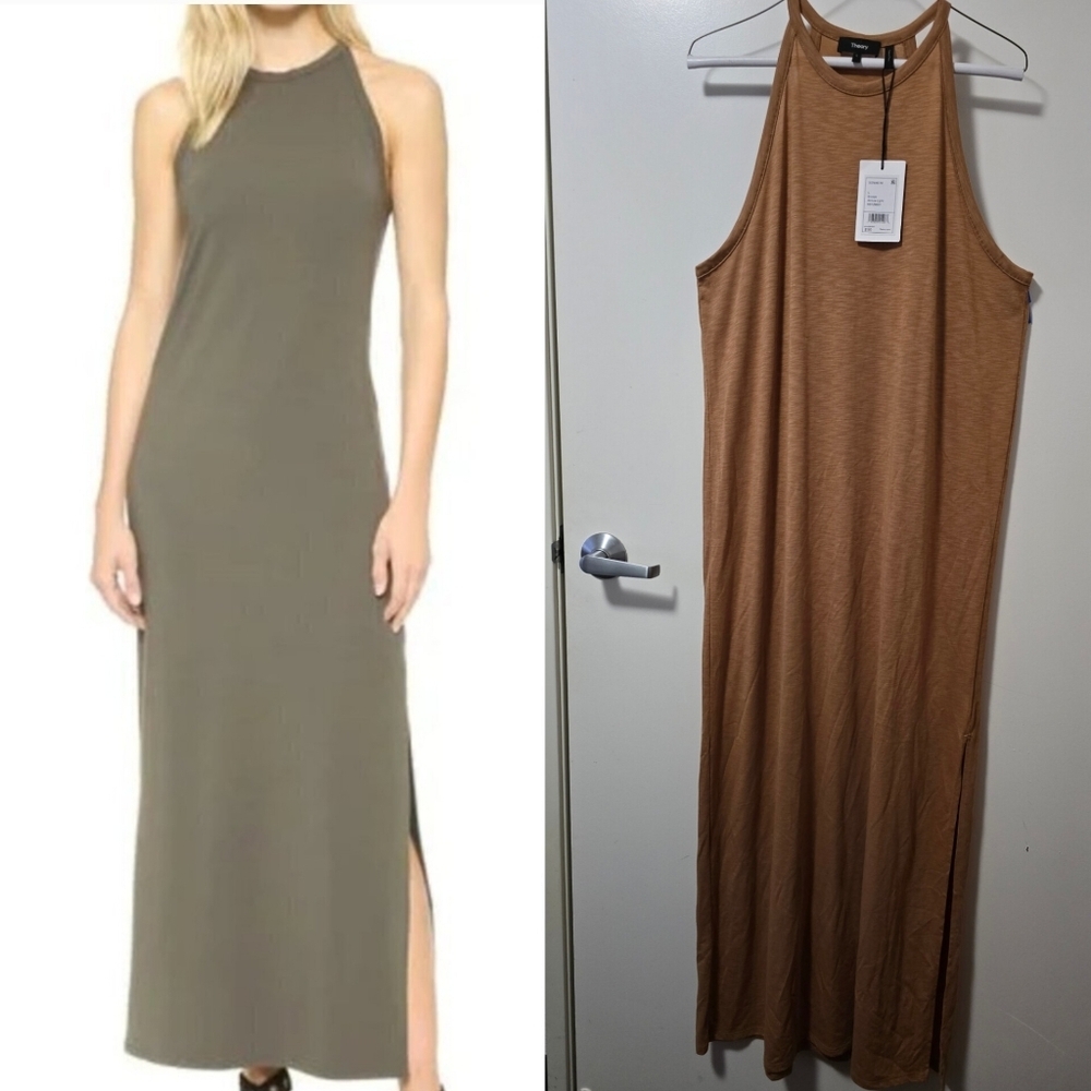 Theory Brown Halter Sheath Maxi Dress Casual